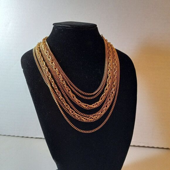 Vintage Coro 8 strand gold tone chain Necklace - Picture 1 of 6